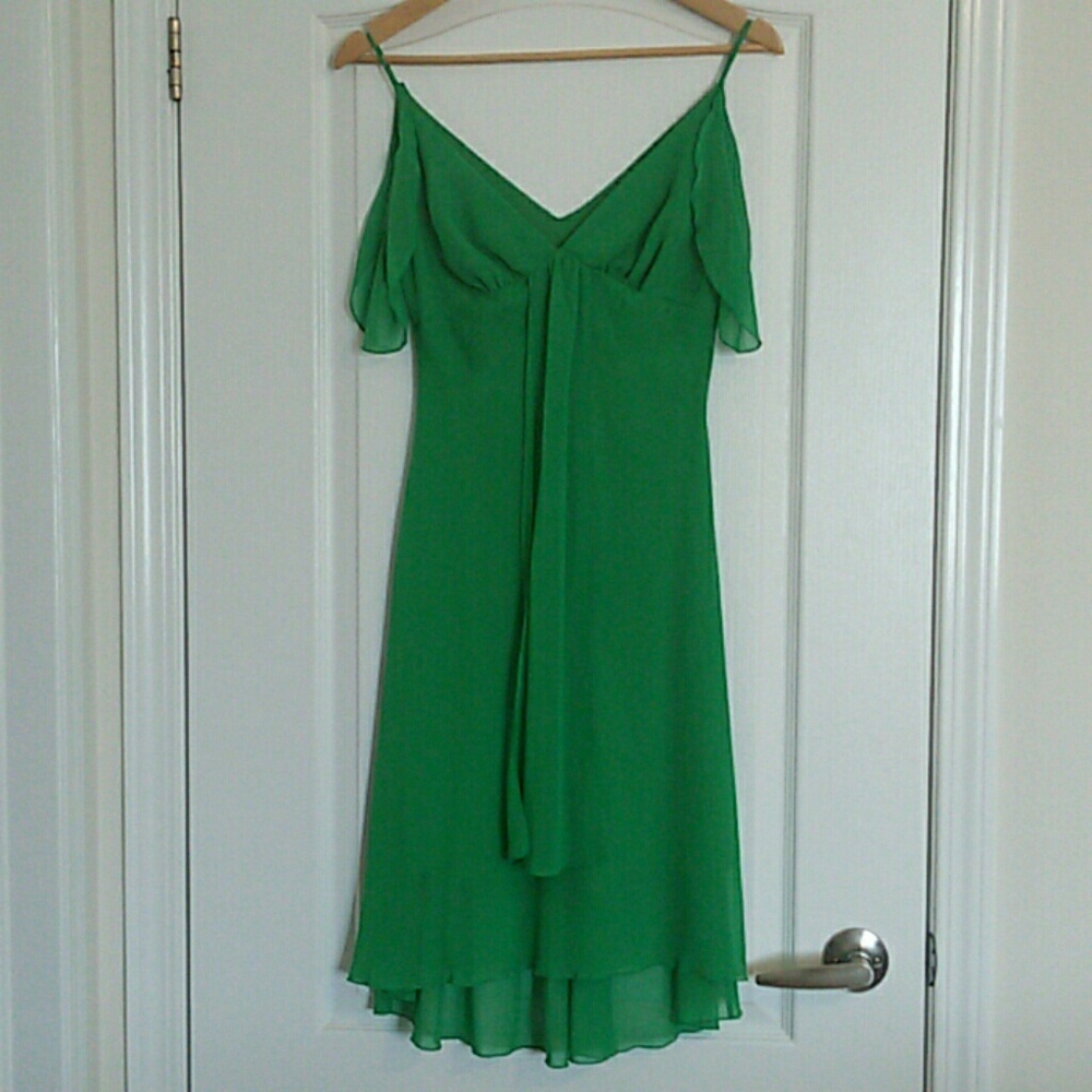 Green, strap, cold shoulder, asymmetrical dress